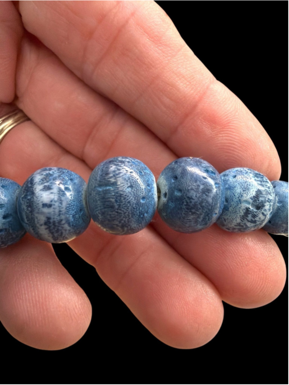 Vintage Blue Bamboo Coral Style Necklace 24.5” Graduated Boho Coastal Statement - Picture 3 of 4